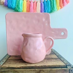 Boho Pastel Pink Pitcher & Cheese Board Ceramic